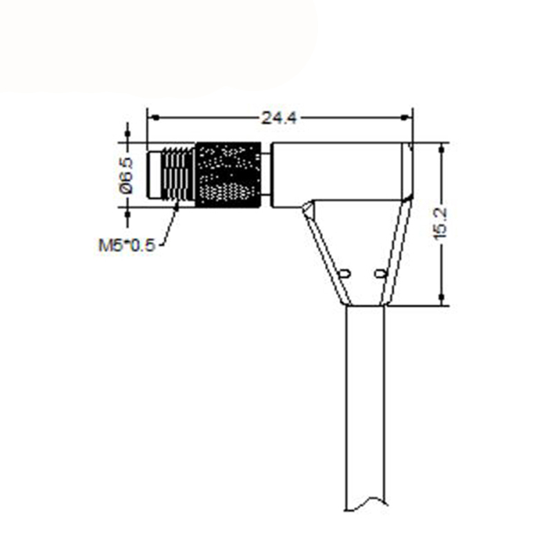 M5 4pins A code male right angle cable,unshielded,PVC,-40°C~+105°C,26AWG 0.14mm²,brass with nickel plated screw
